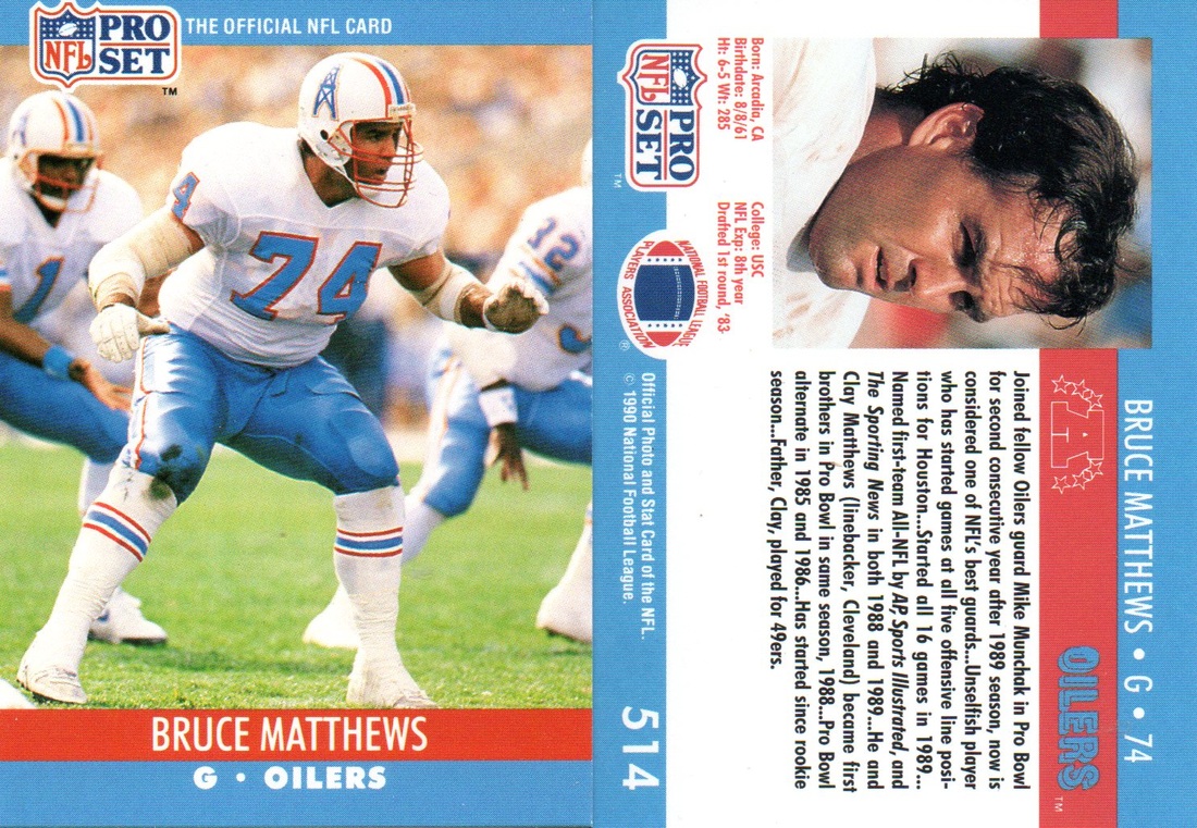 Houston Oilers Trading Cards (5) Price is for Each Card