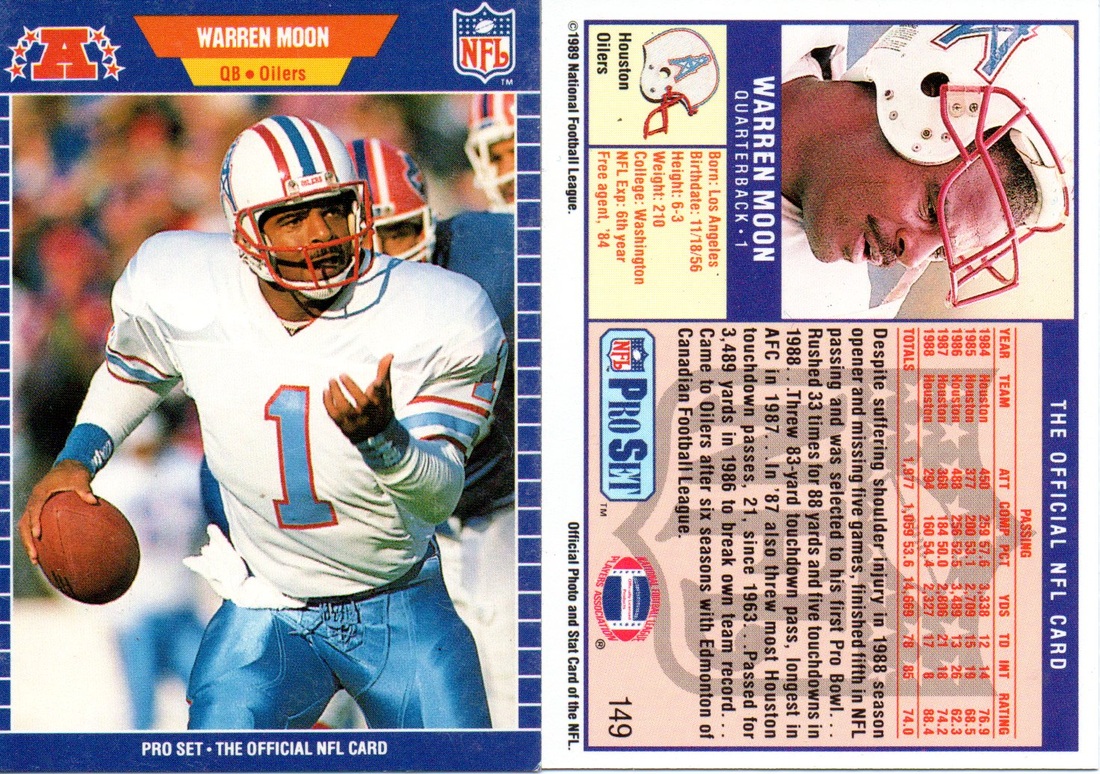  1990 Score Football #105 Warren Moon Houston Oilers Official  NFL Trading Card (from Factory Set Break) : Collectibles & Fine Art