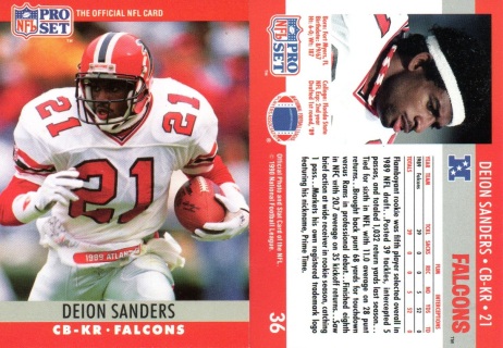 Deion Sanders 1990 Fleer Football Trading Card # 382 Atlanta Falcons Rookie Season 